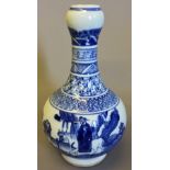 A Chinese blue and white porcelain vase With onion neck, decorated with figures on horseback. 17.