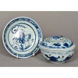 A Chinese blue and white porcelain bowl and cover Worked with figures and deer in a continuous