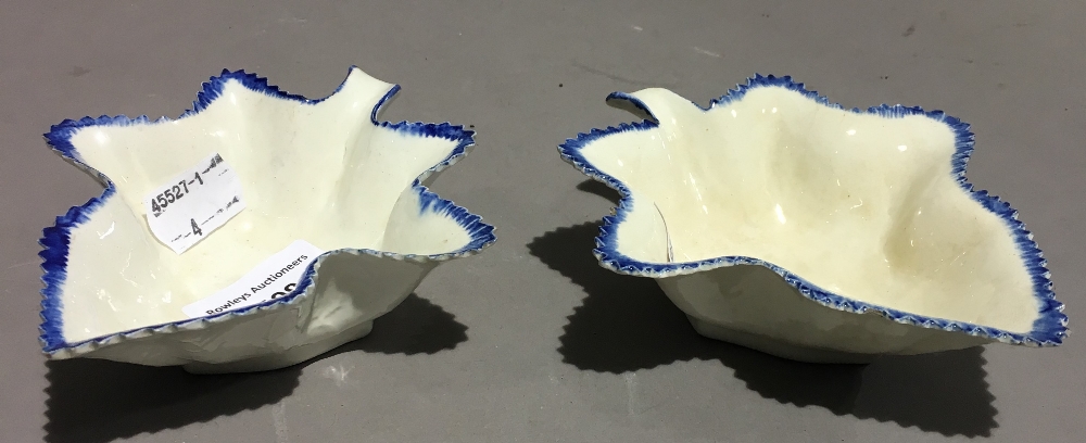 Two Spode creamware leaf shaped pickle dishes, circa 1790,
