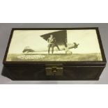 An unusual American tin and glass lidded box,