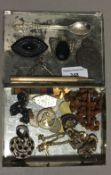 A tin of miscellaneous items, including silver, jewellery, etc.