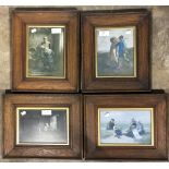 Four early 20th century oak framed prints