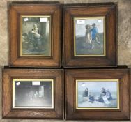 Four early 20th century oak framed prints