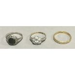 Two 9 ct gold rings and a silver ring