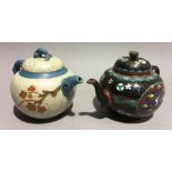 A 19th century Japanese cloisonne teapot and cover, and an unusual Chinese Y Hsing teapot,