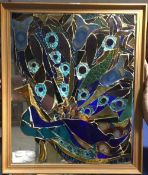 A stained glass mosaic of a peacock