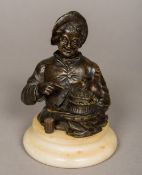 A 19th century bronze inkwell Worked as a gentleman about to enjoy his lunch,