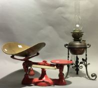 A vintage set of weighing scales and weights,