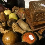 A quantity of carved wood and treen objects