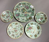 Five Chinese celadon plates