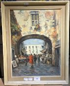 CONTINENTAL SCHOOL (20th century), Antiques Market, oil on board, indistinctly signed,