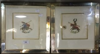 A pair of Continental hand coloured prints on embossed paper