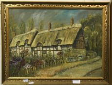 HILDA COOPER, Thatched Country Cottage, oil,