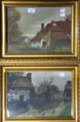 A pair of Farmyard Scenes with Chickens,
