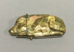 A brass vesta in the form of a wild boar