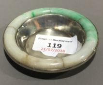 A Chinese jade and silver dish