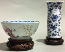 A Chinese famille rose porcelain bowl and a sleeve vase