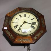 A Victorian brass inlaid mahogany postman's alarm clock