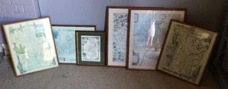 A quantity of framed printed maps