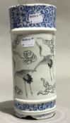 A Japanese blue and white crane decorated vase (a/f)