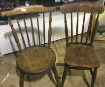 Two Victorian elm seated kitchen chairs