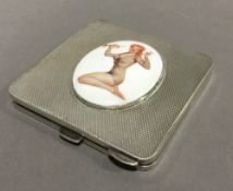 A silver Deco style enamel compact