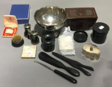 A quantity of miscellaneous, compacts, an ebony dressing table set, etc.