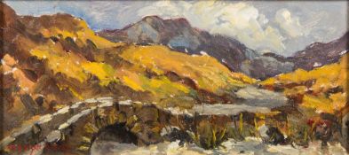 CHARLES WYATT WARREN (1908-1993) British (AR) Bridge Near Snowdon Oil on board, signed,