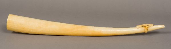 A 19th century African carved ivory oliphant Typically worked with good patination. 67.5 cm long.