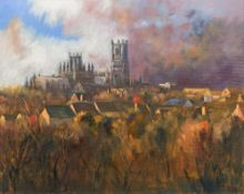 JOHN ROHDA (born 1946) British (AR) Ely Cathedral Oil on canvas, signed, framed. 74.5 x 59 cm.