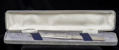 A silver letter opener, hallmarked Birmingham 1990, maker's mark of William Manton 15 cm long.