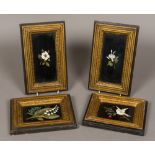 Four pietre dura plaques Each framed and depicting a flower, one also with a dove.