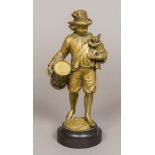 LEBLANC (19th century) French Drummer Boy Holding a Monkey and Carrying a Magic Lantern Gilt bronze,