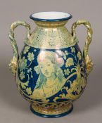 A 19th century Italian majolica pottery vase The high glazed ovoid body decorated to either side