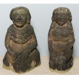 A pair of Pre-Columbian, probably Aztec carved stone statues One male, one female,