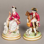 A pair of Continental porcelain figures Modelled as huntsman and his companion,