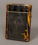 A Victorian pressed tortoiseshell card case Of typical hinged rectangular form,