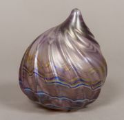 A Loetz type glass shell Spiral moulded. 13 cm high.