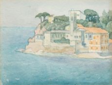 FRANK SCARLETT (1900-1978) British (AR) Mediterranean Villa Watercolour, inscribed to verso,