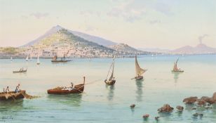 MONTULLO (19th century) Italian Views of the Bay of Naples Gouache, signed, framed and glazed.