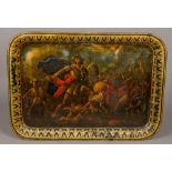 A 19th century painted tole ware tray Of dished rectangular form,