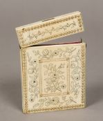 A 19th century pique inlaid ivory card case Of typical hinged rectangular form,