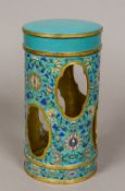 A 19th century Chinese cloisonne wig stand Of typical pierced form with scrolling foliate