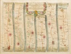 JOHN OGILBY (1600-1676) Scottish The Road From Ipswich to Norwich Hand coloured engraving.