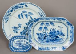 A large 18th century Chinese blue and white porcelain charger Typically decorated;