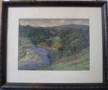 J D WALKER (1863-1925) British Bearnsley Beacon and The River Wharfe Watercolour, signed,