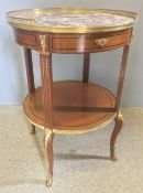 A gilt metal mounted two tier centre table With marble top. 79 cm high.