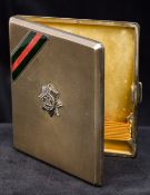 An enamel and decorated silver Regimental cigarette case, hallmarked Birmingham 1951,