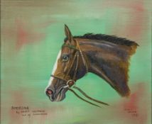 JANET BROOK (20th century) British (AR) Shergar by Great Nephew out of Sharmeen Oil on canvas,