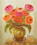 After DAVID BURLIUK (1882-1967) Ukrainian Floral Still Life Oil on canvas board, signed, unframed.